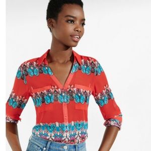 Express sheer red print portofino blouse
